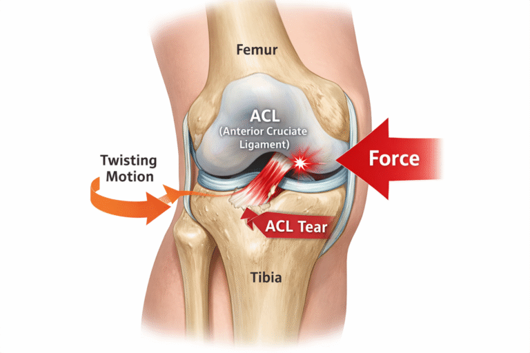 Anterior cruciate ligament tear explained with diagram